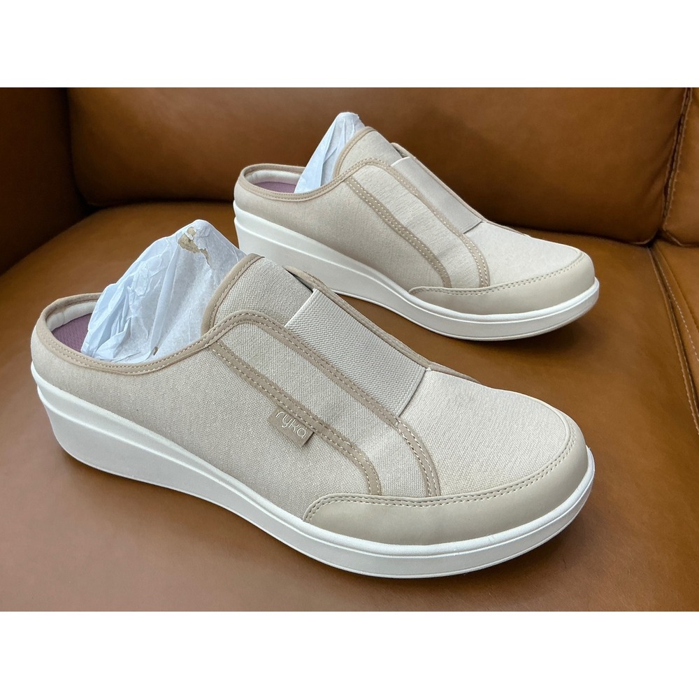 Ryka Lounge Mules Womens Size 10 Taupe New Slip On Platform Sneaker Shoes